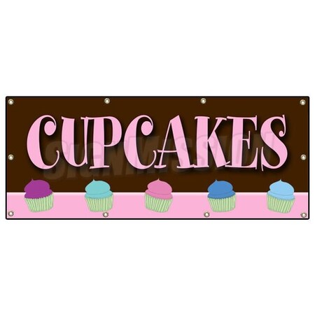 Signmission Cupcakes Banner Heavy Duty 13 Oz Vinyl with Grommets Single Sided B-96 Cupcakes